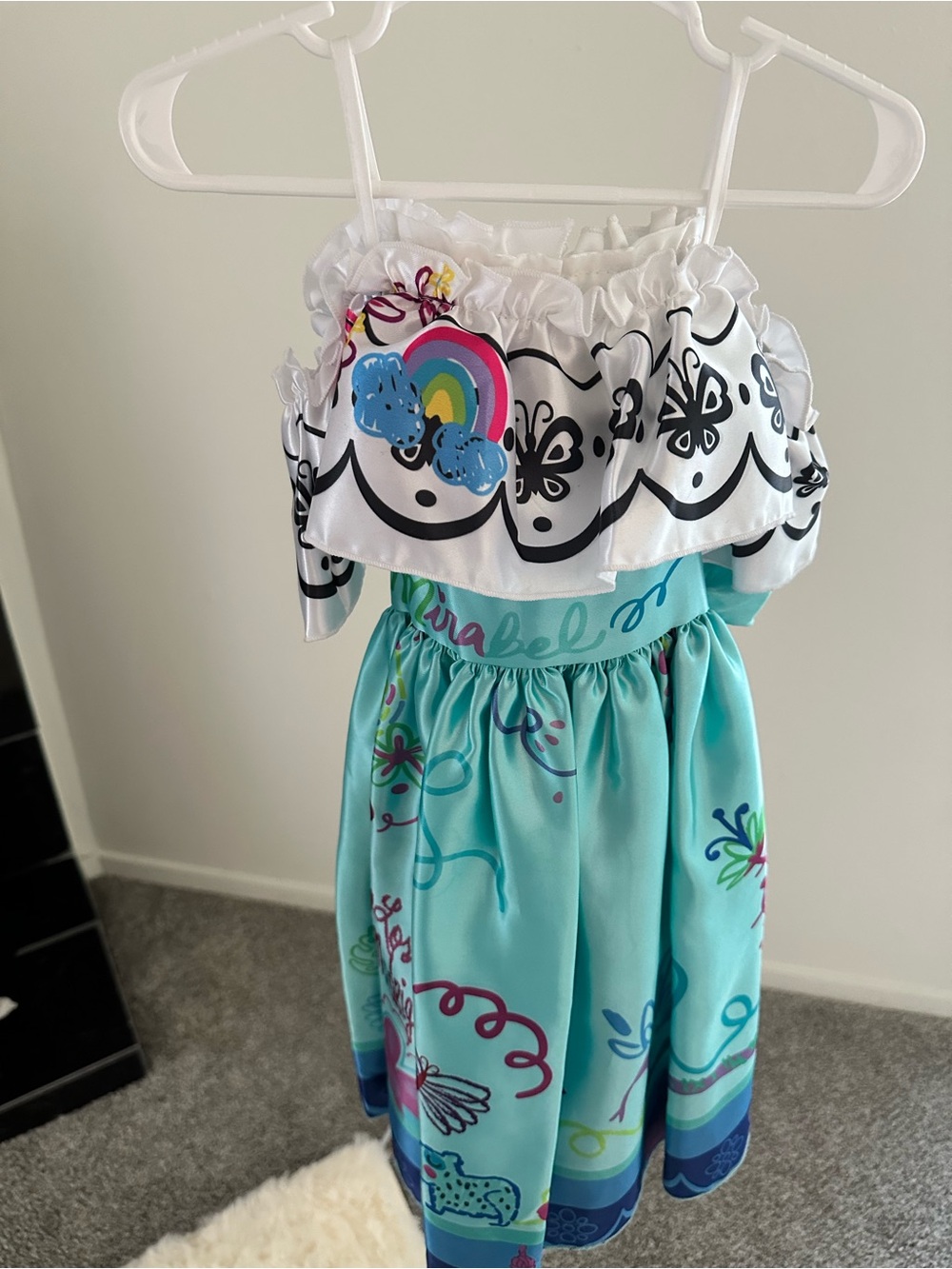 Encanto Mirabel - Girls Aqua & White Ruffle Rainbow Dress